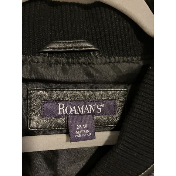 Roaman's Black Leather Bomber Jacket Full Zip Pocket Lined Size 28W - Picture 5 of 7